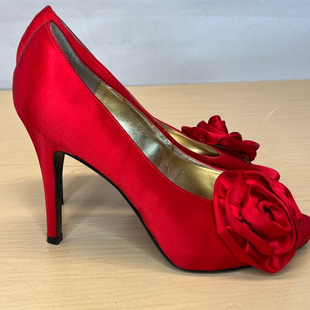 Nine West Red Heels with Floral Accent